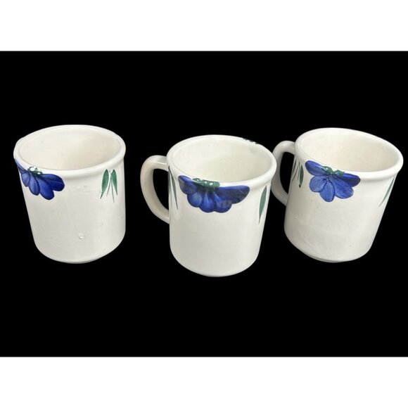 Maxam Mugs Italy 3 X  Hand Painted Daisy Floral Coffee Cup Blue Yellow Vintage - Picture 2 of 7